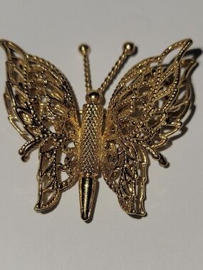 Monet Vintage Gold Tone Filigree Butterfly Brooch
